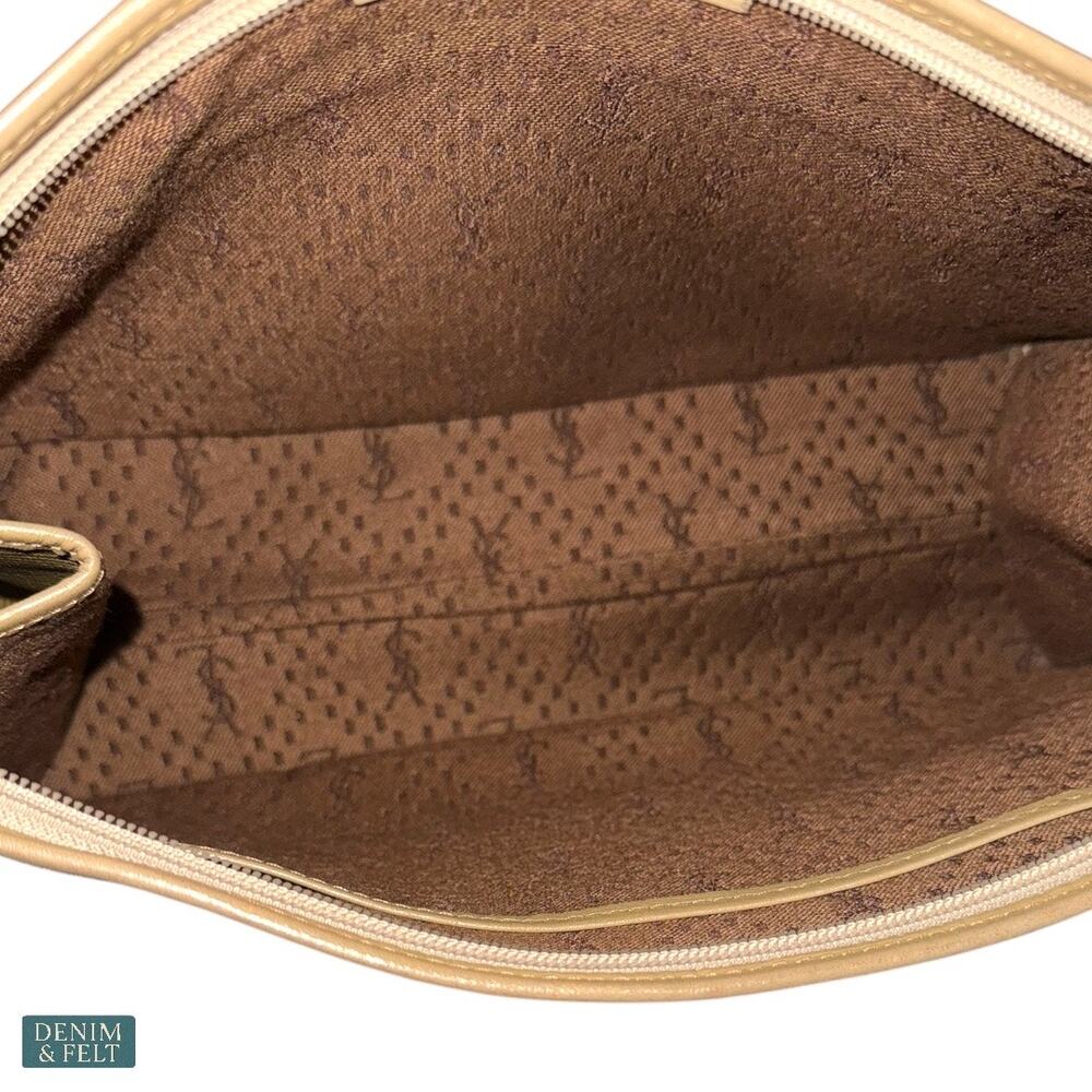 Yves Saint Laurent Brown Ribbed Clutch Travel Leather Trim Vintage Statement Bag - Picture 8 of 16